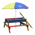 Masuta copii cu Bancute Curcubeu din lemn si Cutii cu Nisip - Bancuta cu Masuta Axi pentru Picnic si Activitati 2 in 1 cu recipente pentru nisip si apa Masuta copii cu Bancute Curcubeu din lemn si Cutii cu Nisip - Bancuta cu Masuta Axi pentru Picnic si Activitati 2 in 1 cu recipente pentru nisip si apa